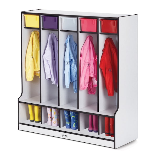 Jonti-Craft Rainbow Accents 5 Section Coat Locker with Step, Black 0468JCWW180 - main